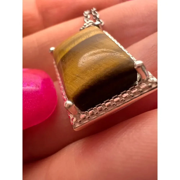 Tigers eye pendant in sterling silver with stainless steel chain - Picture 11 of 11